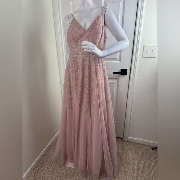 Teeze Me Juniors' Pink Glitter Beaded Mesh V-Neck Formal Dress Size 11-12 - Picture 3 of 15